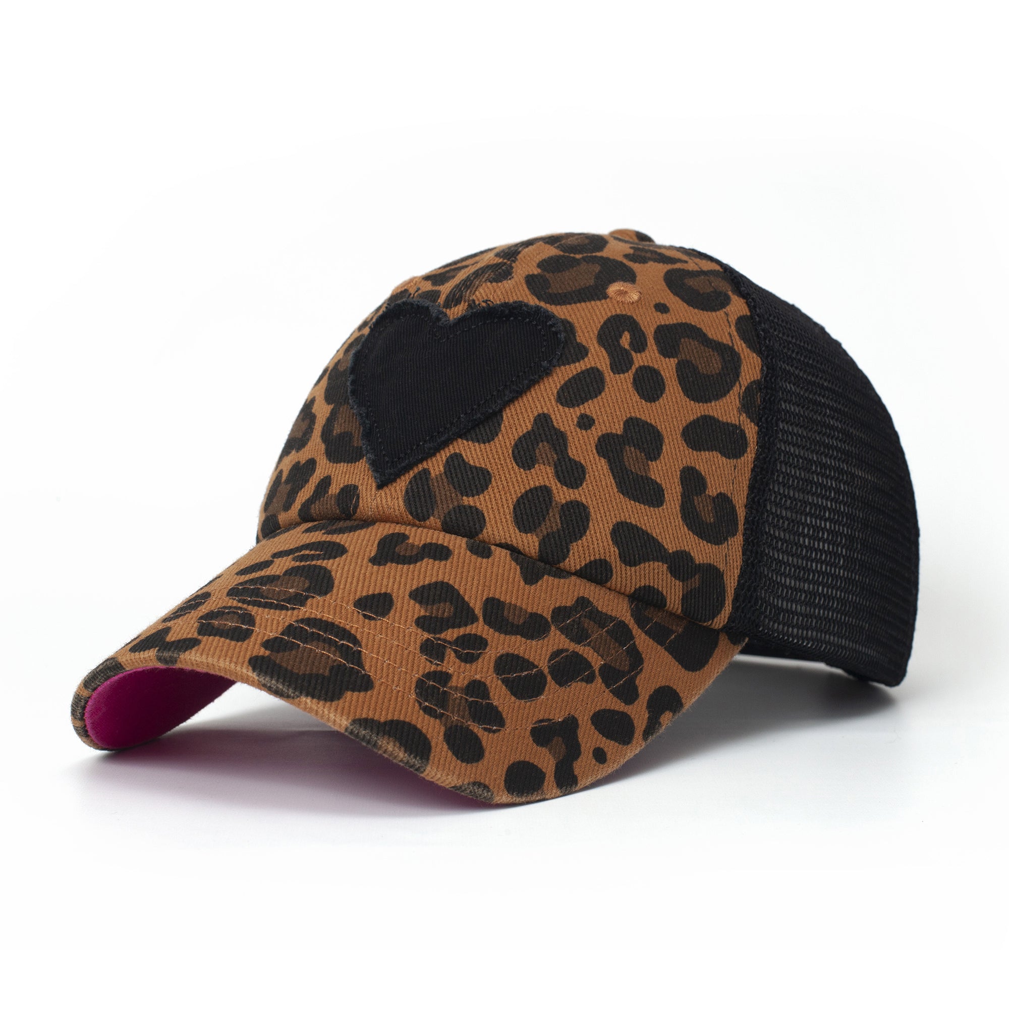 Women’s Hats, Women’s Trucker Hats, Trucker Hats, Hats, Adjustable Hats, Everyday Use, Comfortable, Leopard, Black Heart, Pattern
