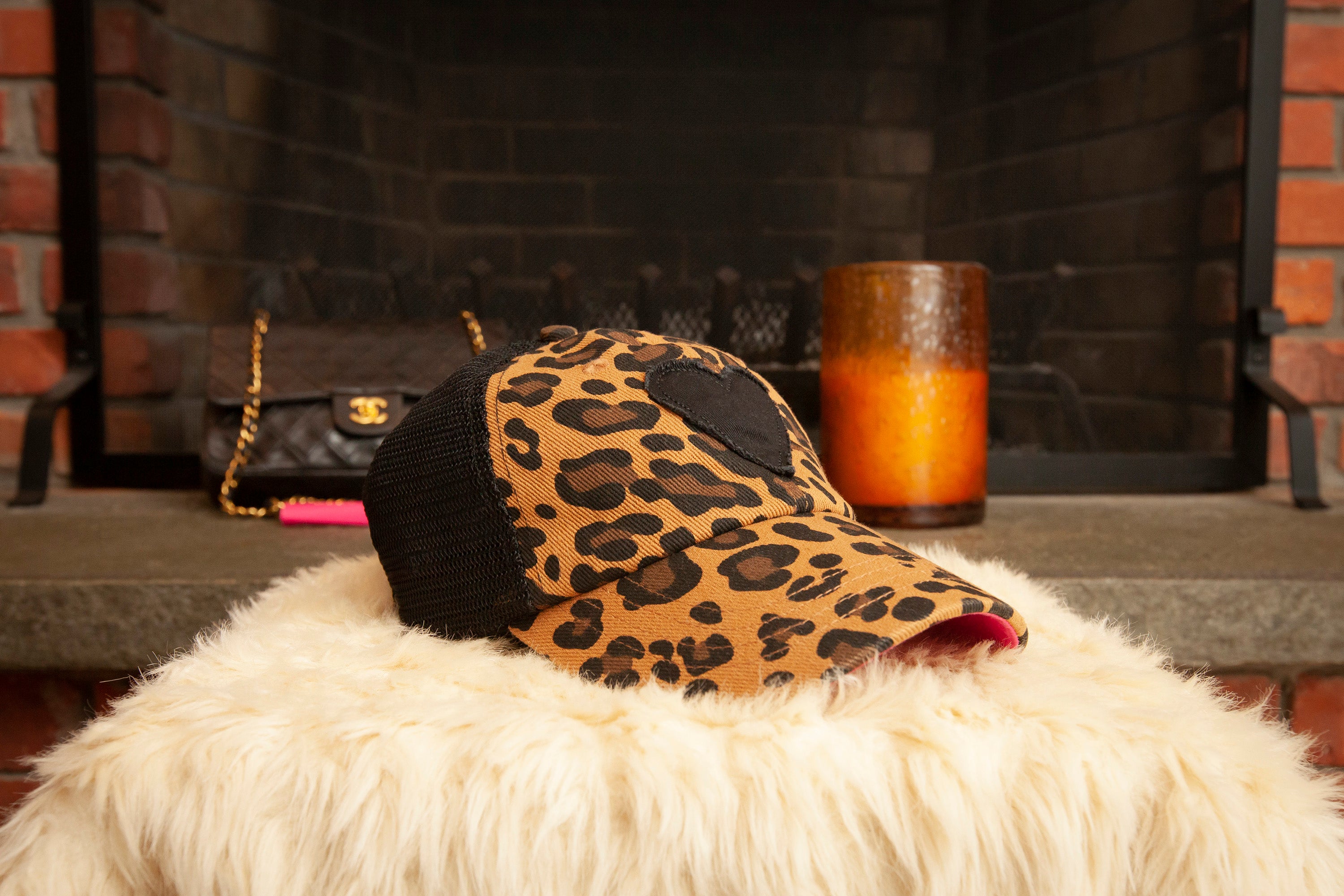 Women’s Hats, Women’s Trucker Hats, Trucker Hats, Hats, Adjustable Hats, Everyday Use, Comfortable, Leopard, Black Heart, Pattern