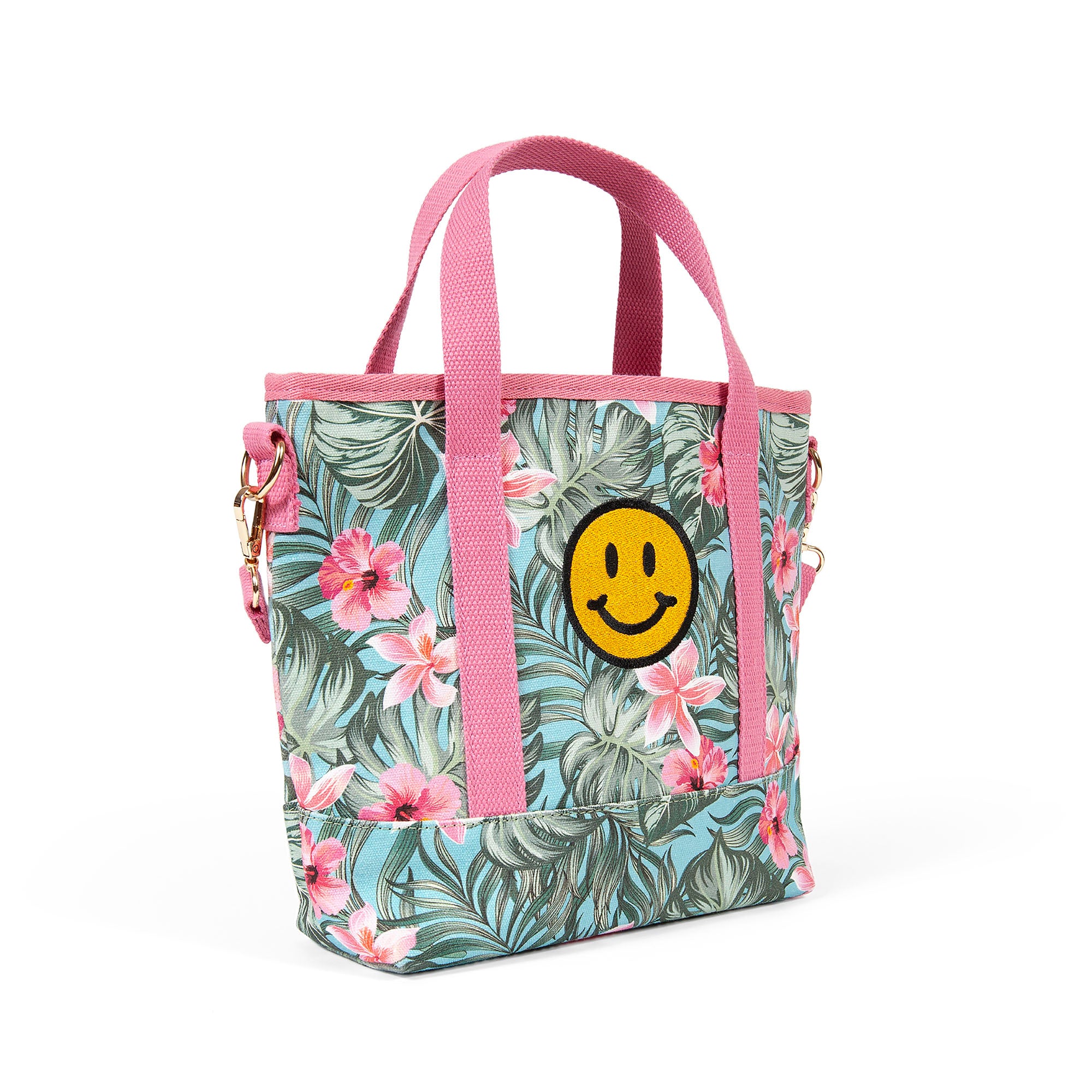 Hawaiian Lady Mini Tote, Mini Tote Bag, Bag, Canvas Bag, Everyday Bag, Adjustable Crossbody Strap, Magsnap Closure, Summer Mini Bag, Hawaiian, Happy Face, 100% Cotton, Pattern