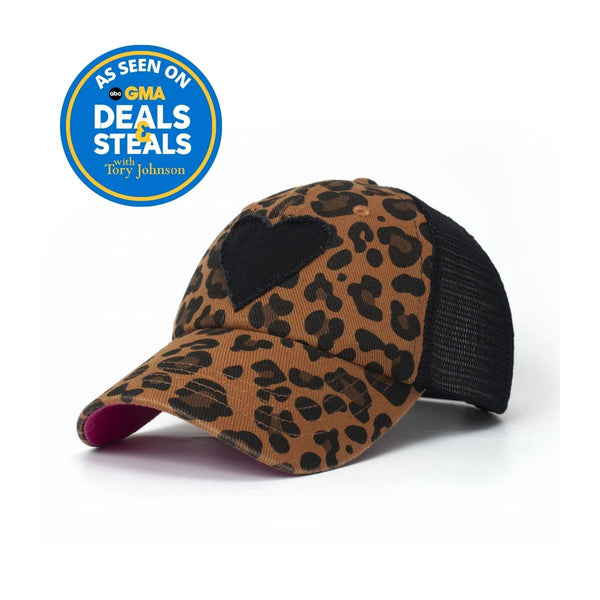 New Custom Designed Brown Distressed Baseball Cap with Embroidered Leopard Heart Leopard Heart Baseball cap main image 4