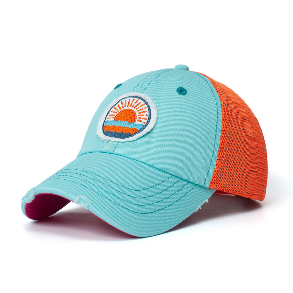 Salty Lady Trucker Hat – Aqua & Orange Sun Cap | Shady Lady