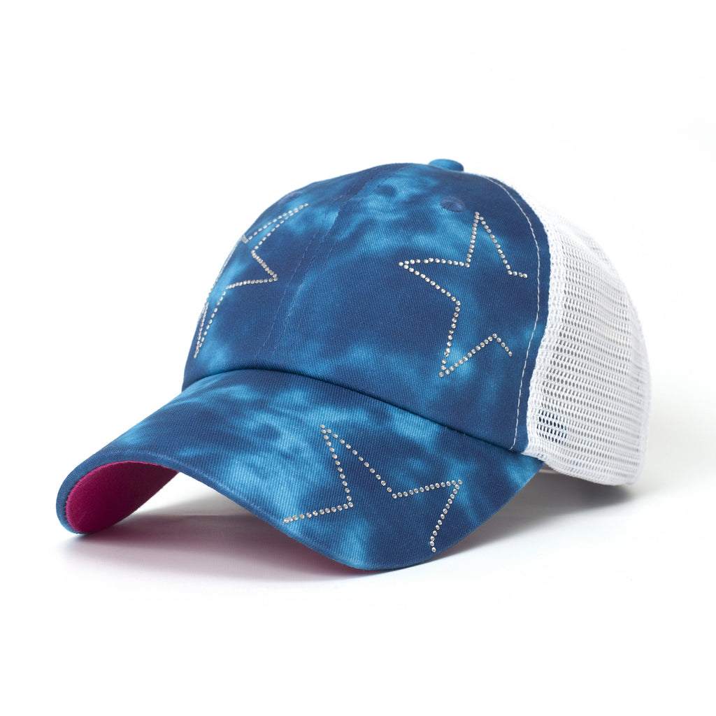 Embellished women’s  custom Trucker Hat - Blue & White with Gold Stars Trucker Bling Hats for Women - Etsy main image 4