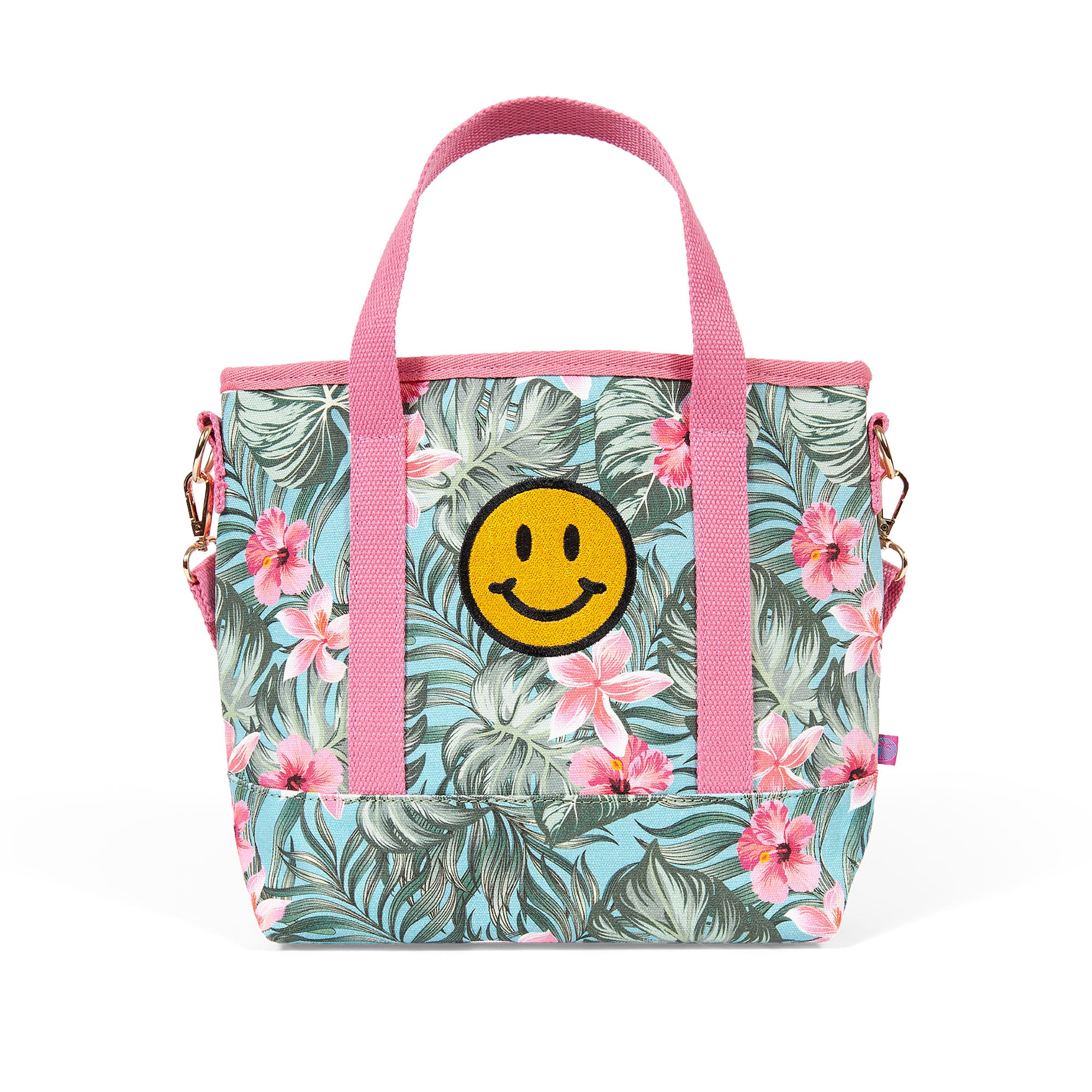Hawaiian Lady Mini Tote, Mini Tote Bag, Bag, Canvas Bag, Everyday Bag, Adjustable Crossbody Strap, Magsnap Closure, Summer Mini Bag, Hawaiian, Happy Face, 100% Cotton, Pattern